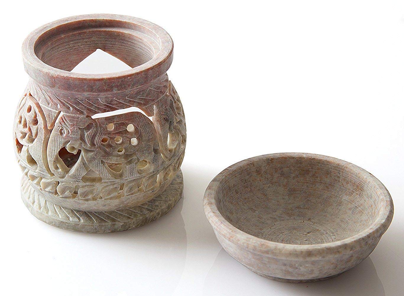 Hand Carved 3' Oil Diffuser Made of Soapstone with Tea Light Holder by Shalinindia - Aromatherapy
