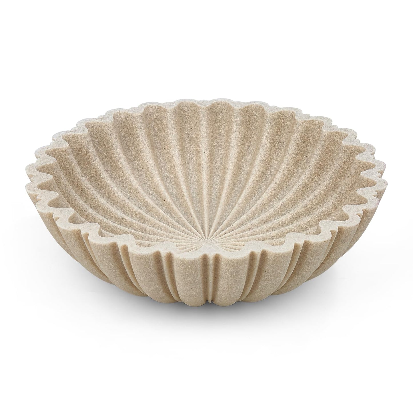 HFWDGTAO Decorative Bowl for Home Decor, 10.6" Large Modern Beige Scalloped Fruit Bowl for Coffee Table, Entryway Table, Kitchen Counter, Centerpiece for Keys or Candy