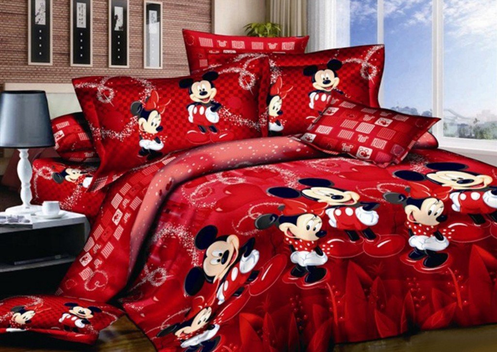 Haru Homie 100% Cotton Kids Reversible Printing Mickey Mouse Couples Duvet Cover 2PCS Bedding Set with Zipper Closure, Twin(No Comforter)