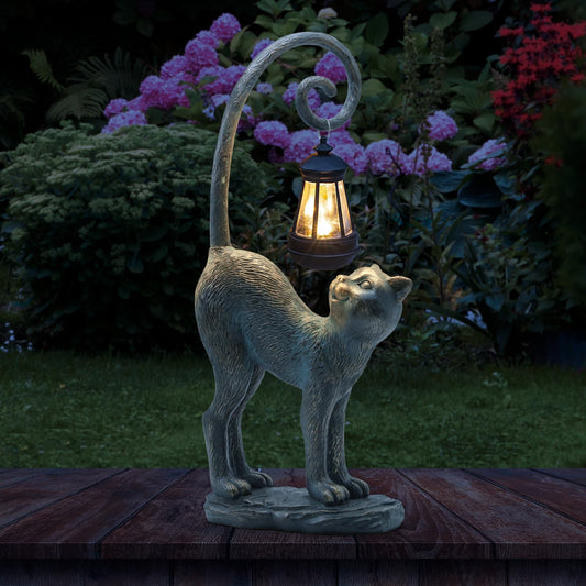 IVCOOLE Solar Cat Outdoor Statues Halloween for Garden: Outdoor Decor Cat Figurine for Yard, Lawn, Patio, Porch, Balcony - Animal Art for Home Backyard - Birthday Gifts for Women Grandma Mom Sister