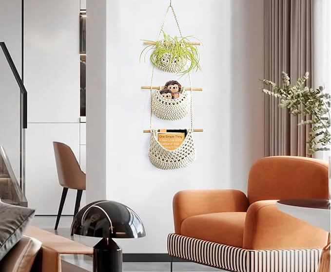 AARAINBOW Wall Cotton Hanging Baskets, Large 3 Tier Decorative Wall Basket