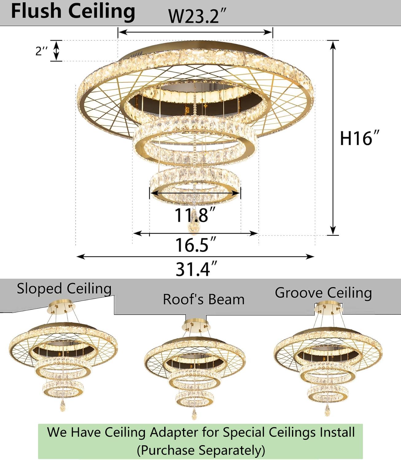 HAIXIANG Modern Glam Chandelier LED Crystal Ceiling Chandeliers Light for Bedroom Living Room Dining Room Lighting Fixture 24 inch Gold Remote Dimmable Lights