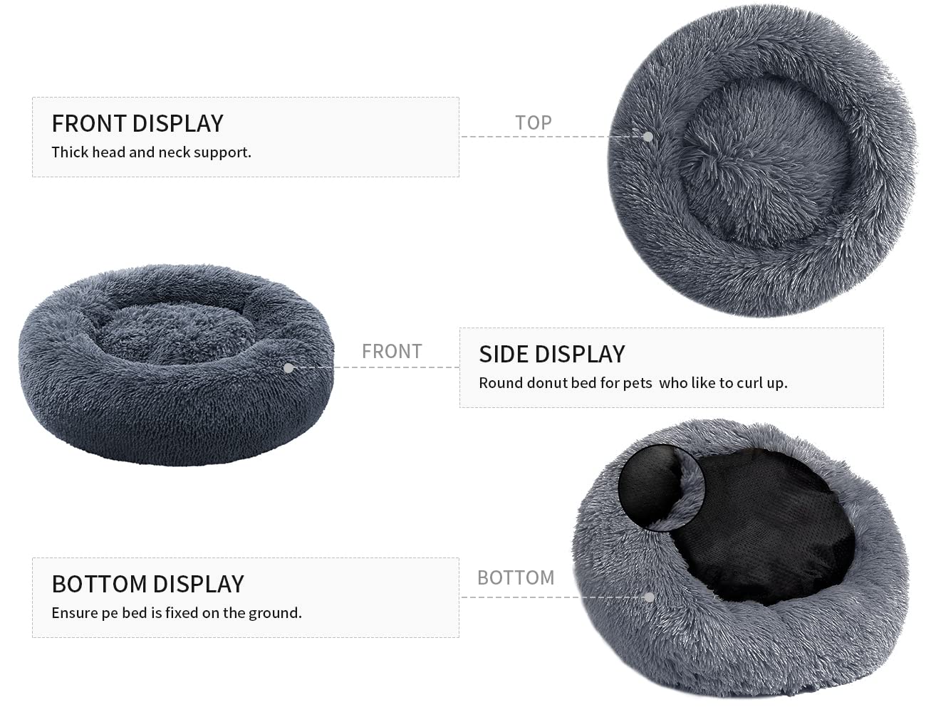 YOJOGEE Small Cat Bed for Indoor Cats, Self-Warming Donut Kitty Bed for Small Cats Keeping Warm, Washable Pet bed with Anti Slip Base, DarkGrey 40cm