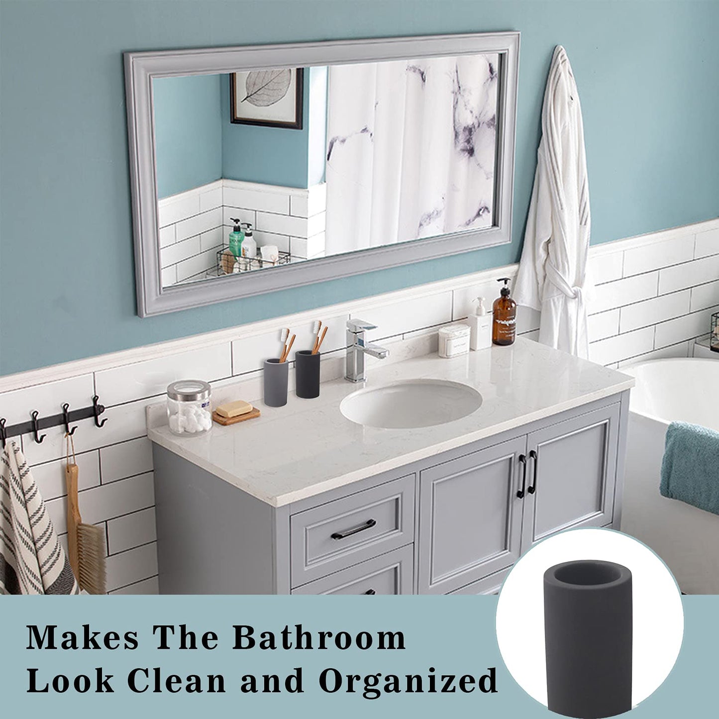 GRUISE Black Toothbrush Holder for Bathroom, Water Absorption Fast Drying Diatomite Toothbrush Holders for Electric Toothbrush Toothpaste Shaver Razor (Black+3covers)