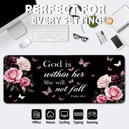 Flower Large Gaming Mouse Pads, Butterfly Flower Computer Keyboard Desk Mousepad with Non-Slip Base and Stitched Edge, Gifts for Boy Men, Large Desk Mat for Topdesk for Keyboard Mouse 11.8”x 31.4”XL