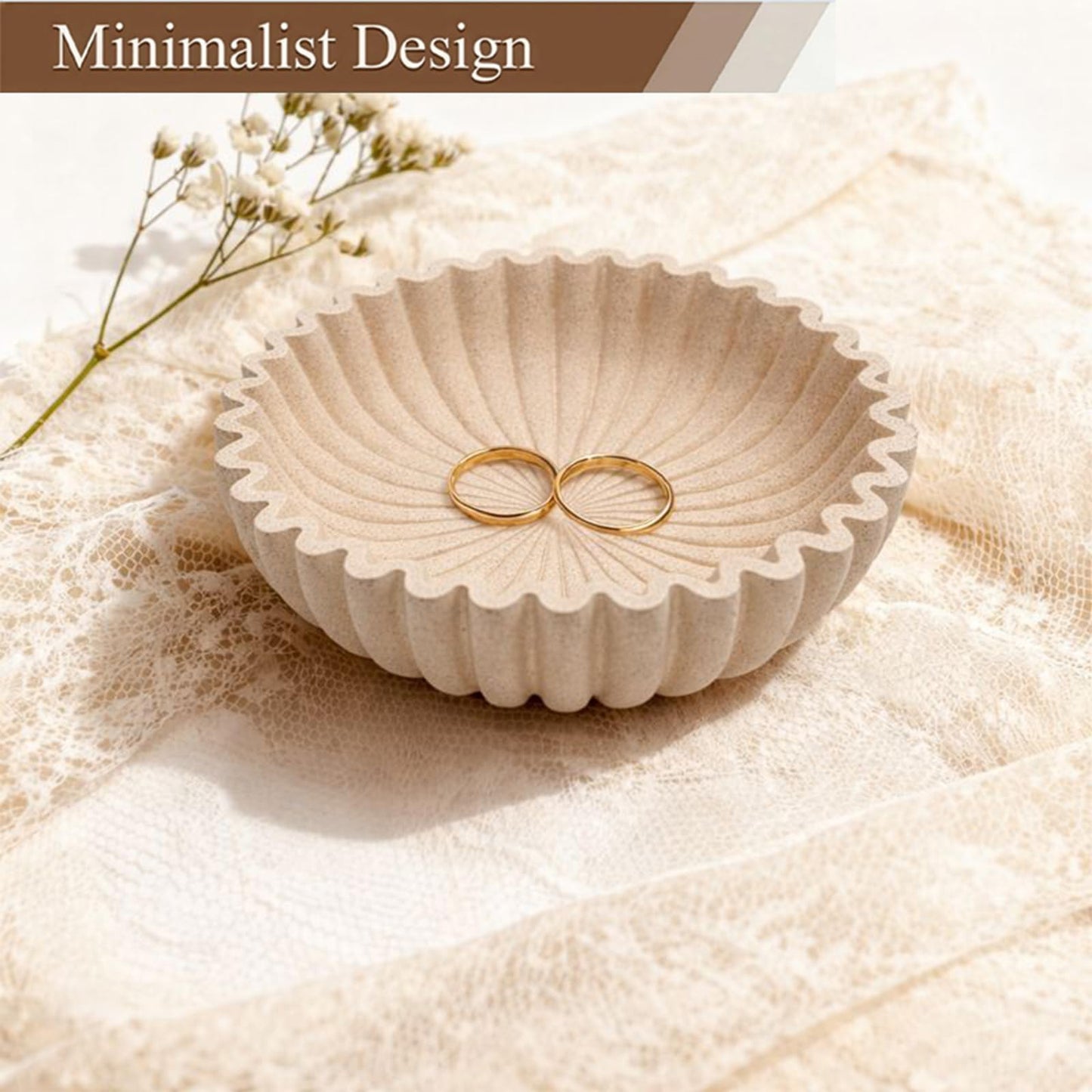 ZJSYTQS Large Modern Ruffle Bowls, Artificial Stone Decorative Catch All Bowl for Kitchen Counter and Entryway Table, Handcrafted Fruit Bowls and Key Bowl for Home Decor(Beige)