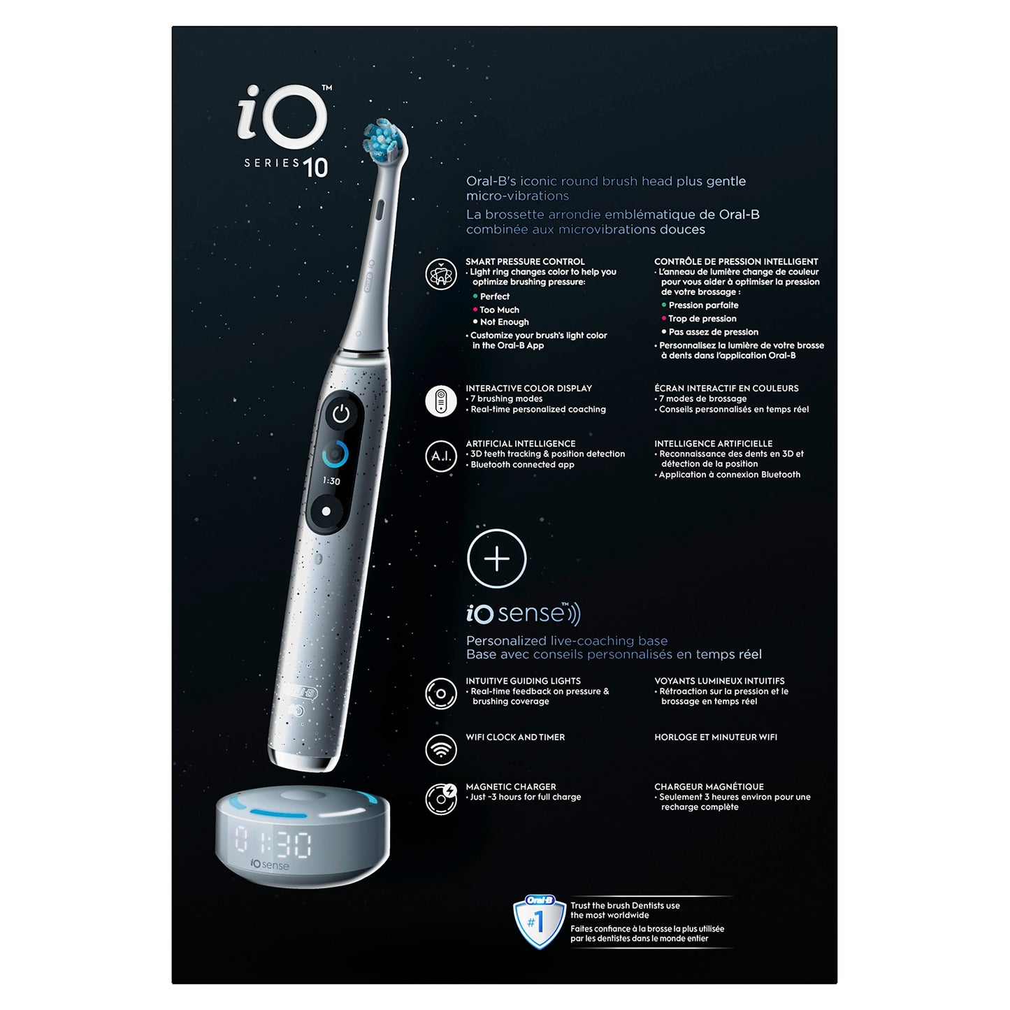 Oral-B iO 10 Electric Toothbrush with Pressure Sensor, 4 Brush Heads, Travel Case - 7 Modes, 2 Min Timer