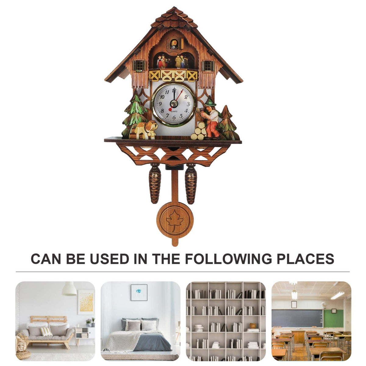 Vosarea Wooden Wall Clock,Small Clock Decor,Cuckoo Shaped Clock Antique Pendulum for Home Kids Room Bedroom Decor