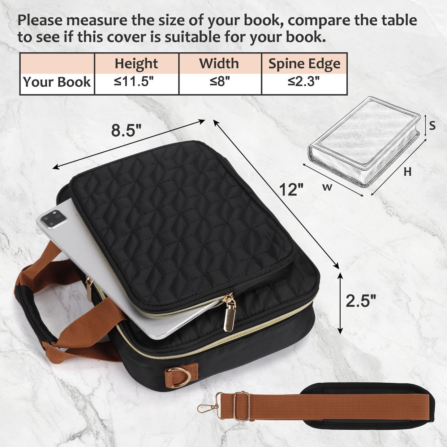Wanlvhu Bible Cover for Women Men, Large Bible Case Bible Bag with Handle and Shoulder Strap, Bible Carrying Case with Zipper Pocket/Detachable Pen Slot for Bible Gift (Black)