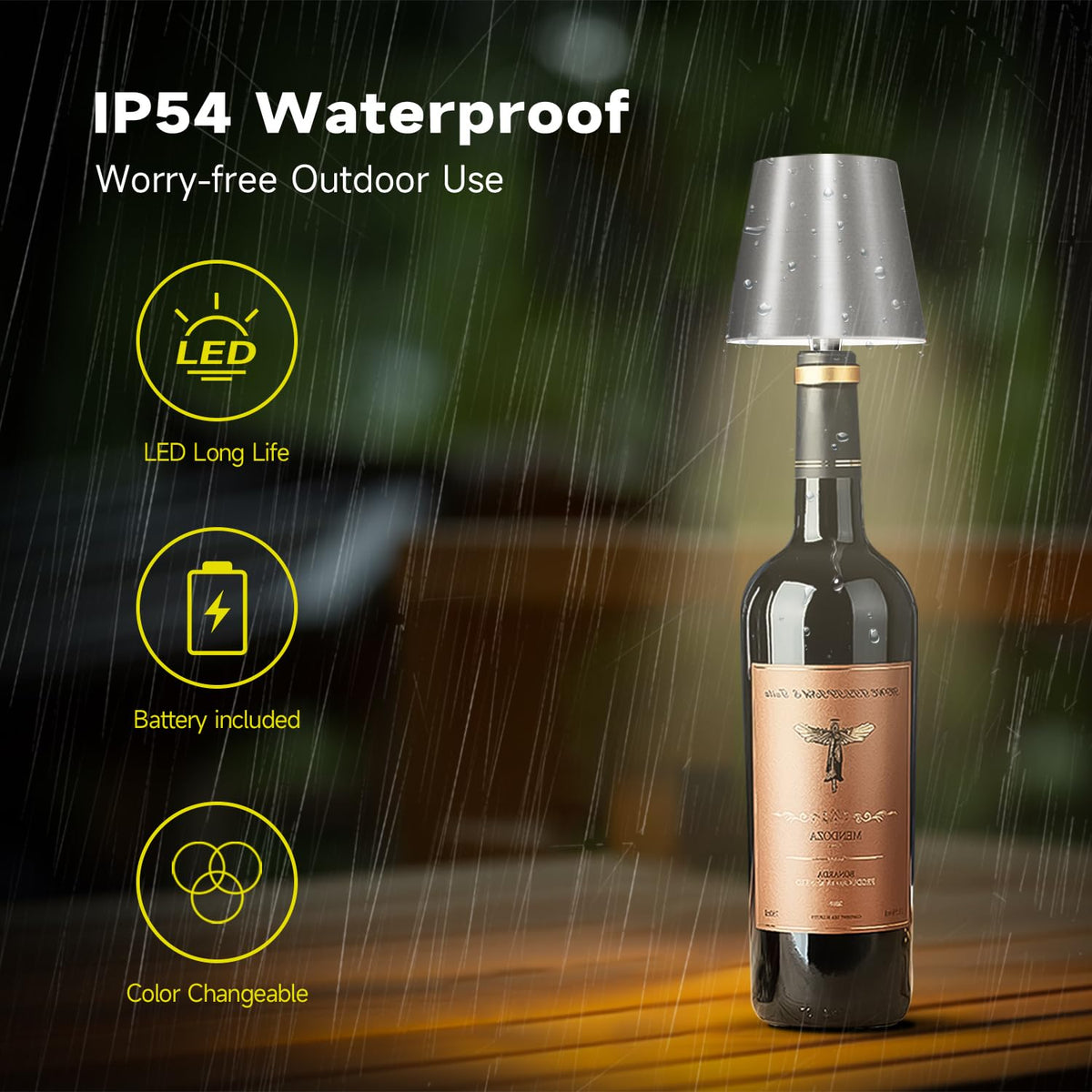Hoide 2025 New Wireless Bottle Lamp - LED Bottle Lights for Liquor & Wine Bottles, Cordless Lampshade, Whiskey Bottle Top Light, Bottle Stopper Night Light Kit, Rechargeable 3-Tone Touch-Dimmable
