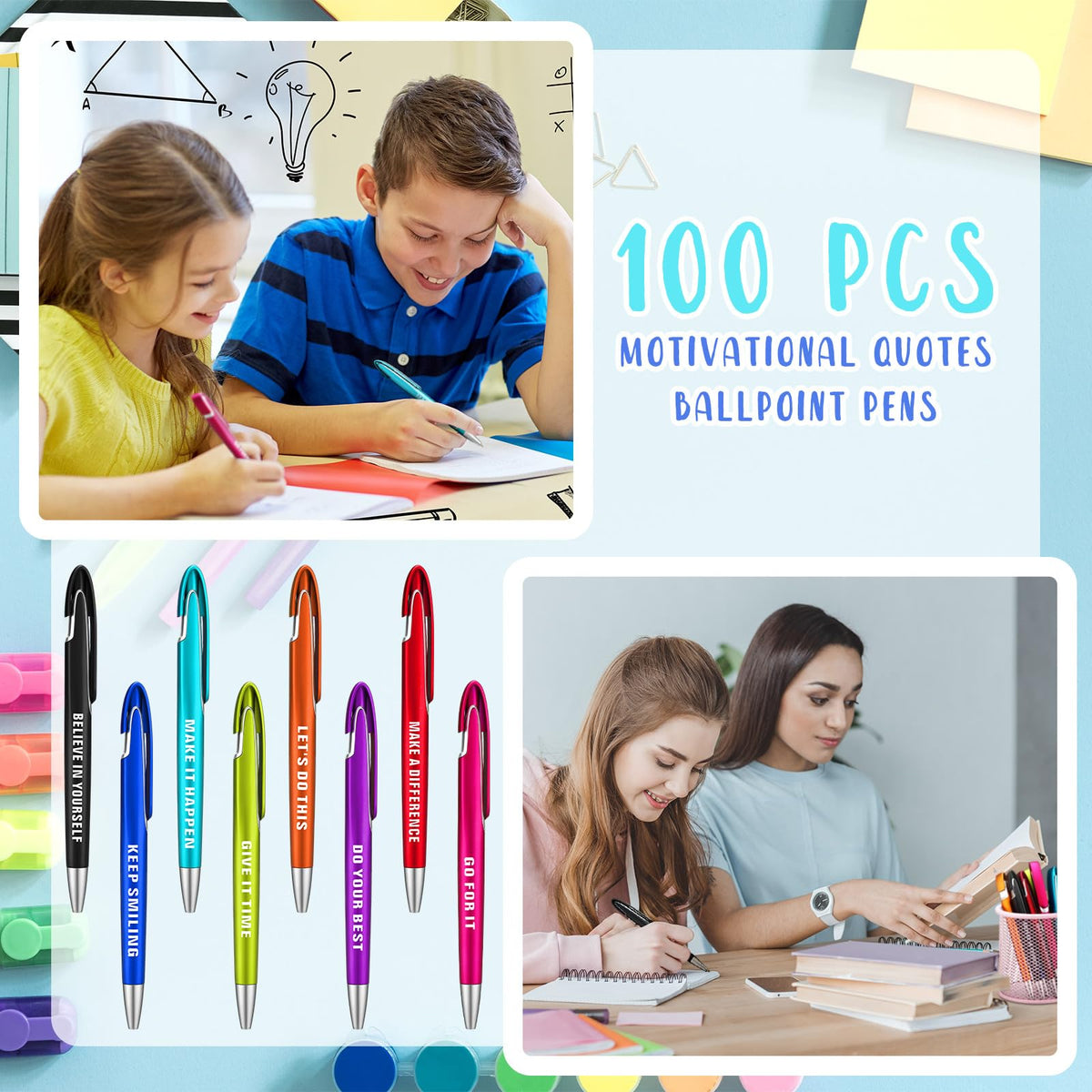 Lincia 100 Pcs Inspirational Ballpoint Pens Bulk with Inspirational Quotes Retractable Medium Point Affirmation Pens with Black Ink Thank You Gifts for Back to School, Nurse, Teacher