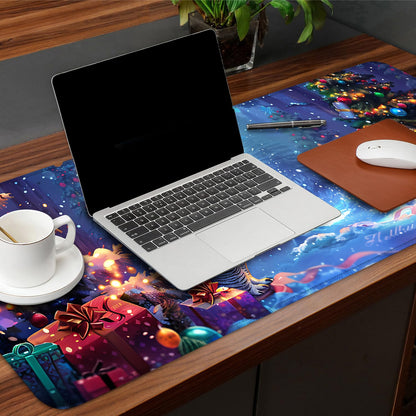 Christmas Owl Mouse Pad XXL – Large Holiday Desk Mat with Forest Gifts and Snow Lights, Extended Non-Slip Mousepad for Office, Gaming, Home Setup, 31.5 x 11.8 in