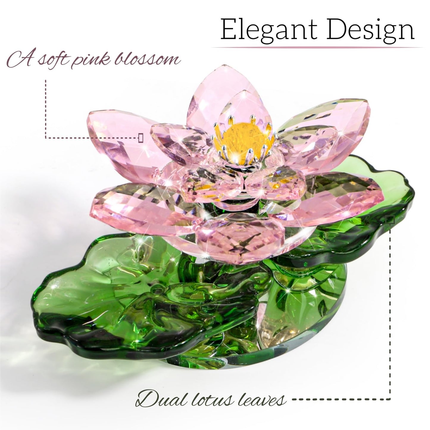 Jowgut Sparkle Crystal Lotus Flower, 4" Hue Reflection Clear Lotus Figurine with Gift Box, Glass Decorative Statue Paperweight Home Art Decor for Collection Table Centrepiece
