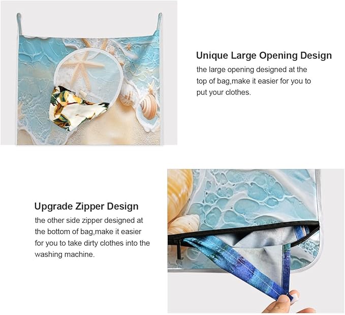 Blue Beach Sea Star Shell Summer Hanging Laundry Hamper Door Hampers Bag Basket