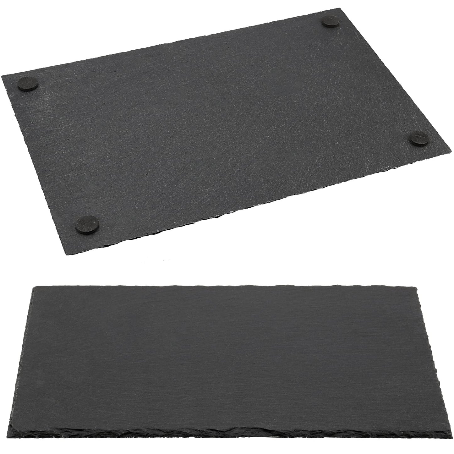 MUKLEI 4 Pack 12" x 8" Black Slate Cheese Boards, Slate Serving Platter with Natural Edge, Slate Stone Serving Tray for Cheese, Charcuterie, Sushi, Appetizers
