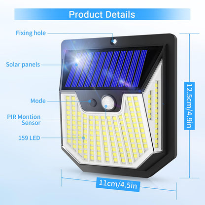 Solar Security Lights Outdoor Graden - 4PACK Solar Wall Lights 270° Wide Angle Motion Sensor Lights IP65 Waterproof Outside Powered Flood Lighting for Fence Garden