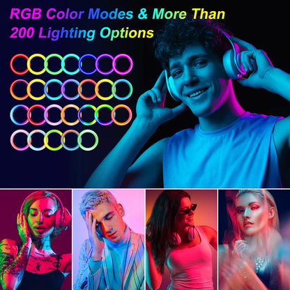 Herrfilk 13" Ring Light with Tripod Stand & Phone Holder, LED Ring Light for Phone with 3 Light Color Temperatures, 12 Brightnesses, 48 RGB Light Modes, Ringlight for Selfie, YouTube, Tik Tok