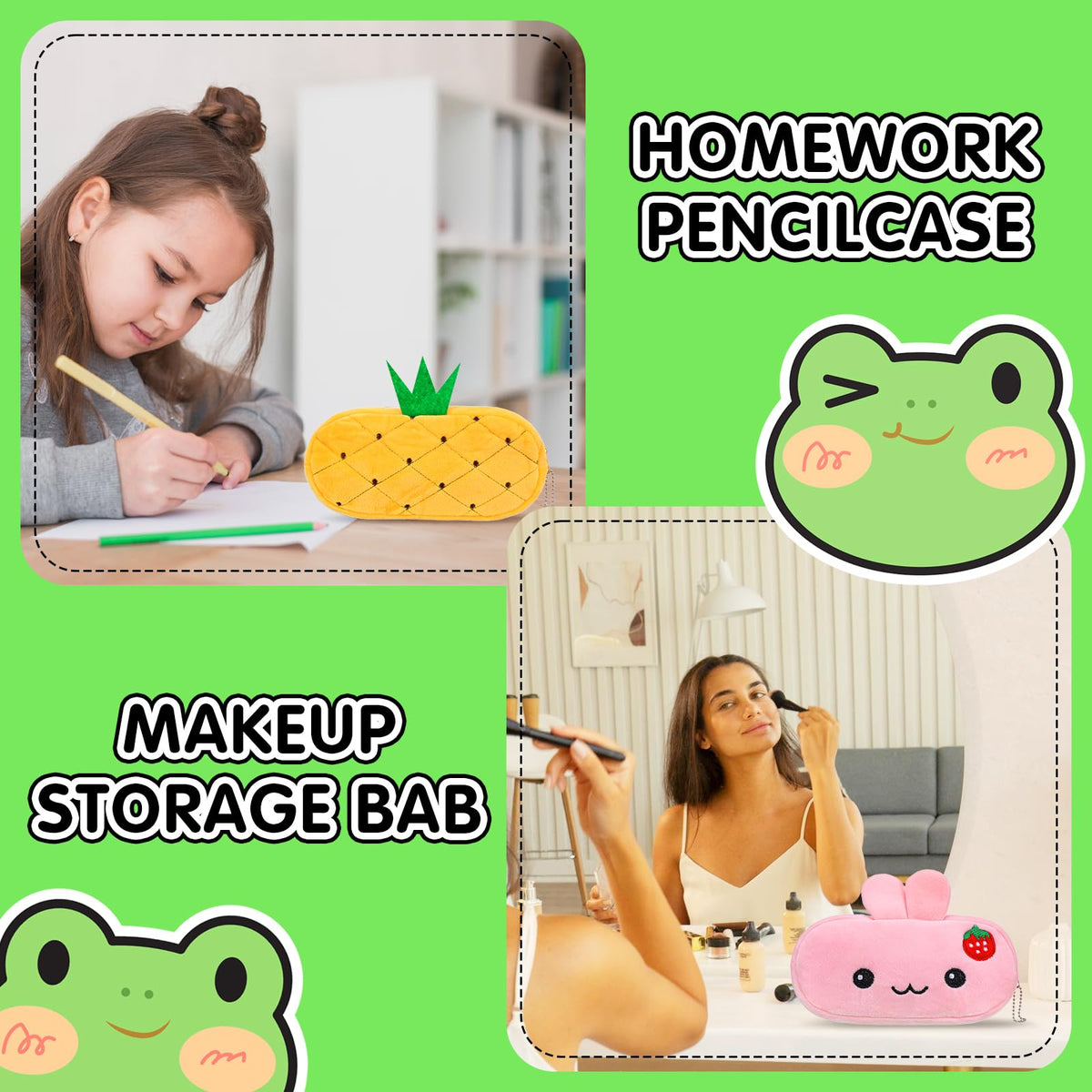 JOUTYFOR 8 Pcs Cartoon Pencil Pouch Bulk Cute Zipper Pencil Cases Animal and Fruit Pencil Boxes Plush Pencil Bag Japanses Kawaii Stationery Bag for Kids Boys Girls Students Classroom
