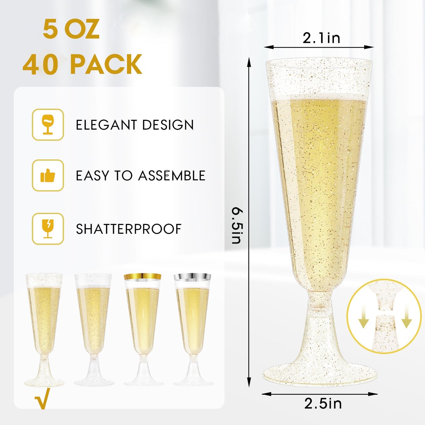 SUREHOME Pink Champagne Flutes Plastic Champagne Glasses Disposable Mimosa Glasses 40 Pack 5 Oz Acrylic Stemware Cocktail Cups Bulk for Valentines Wedding Toasting Engagement Party Supplies