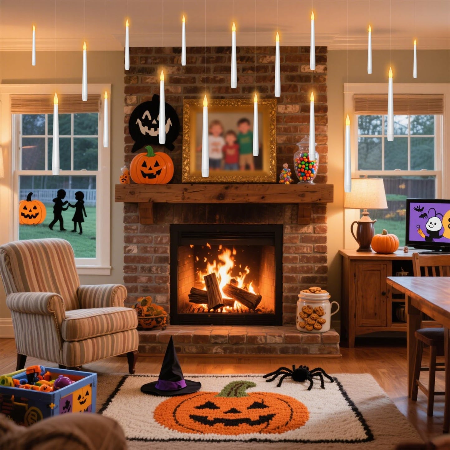 Lezonic Floating Candles with Wand Remote, Set of 12 Magic Flameless Candles Battery Operated, Flikering Hanging LED Taper Candlesticks Halloween Decorations, 0.51" x 6.7"