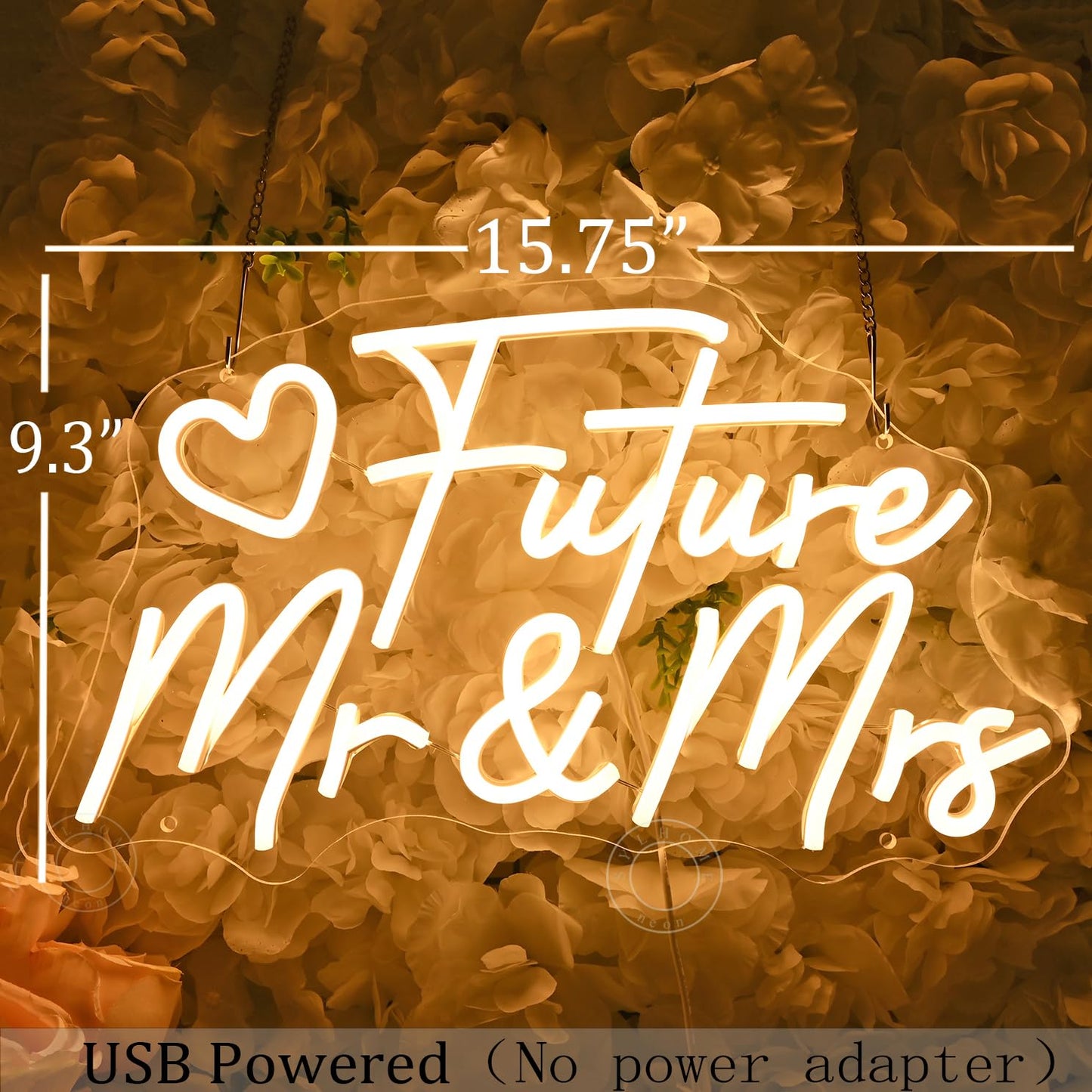 SYLHOME Future Mr & Mrs Led Neon Light Sign Wedding Wall Decor Sign Banner Engagement Party Bridal Shower Light Up Sign Backdrop 15.75" X 9.25" USB Warm