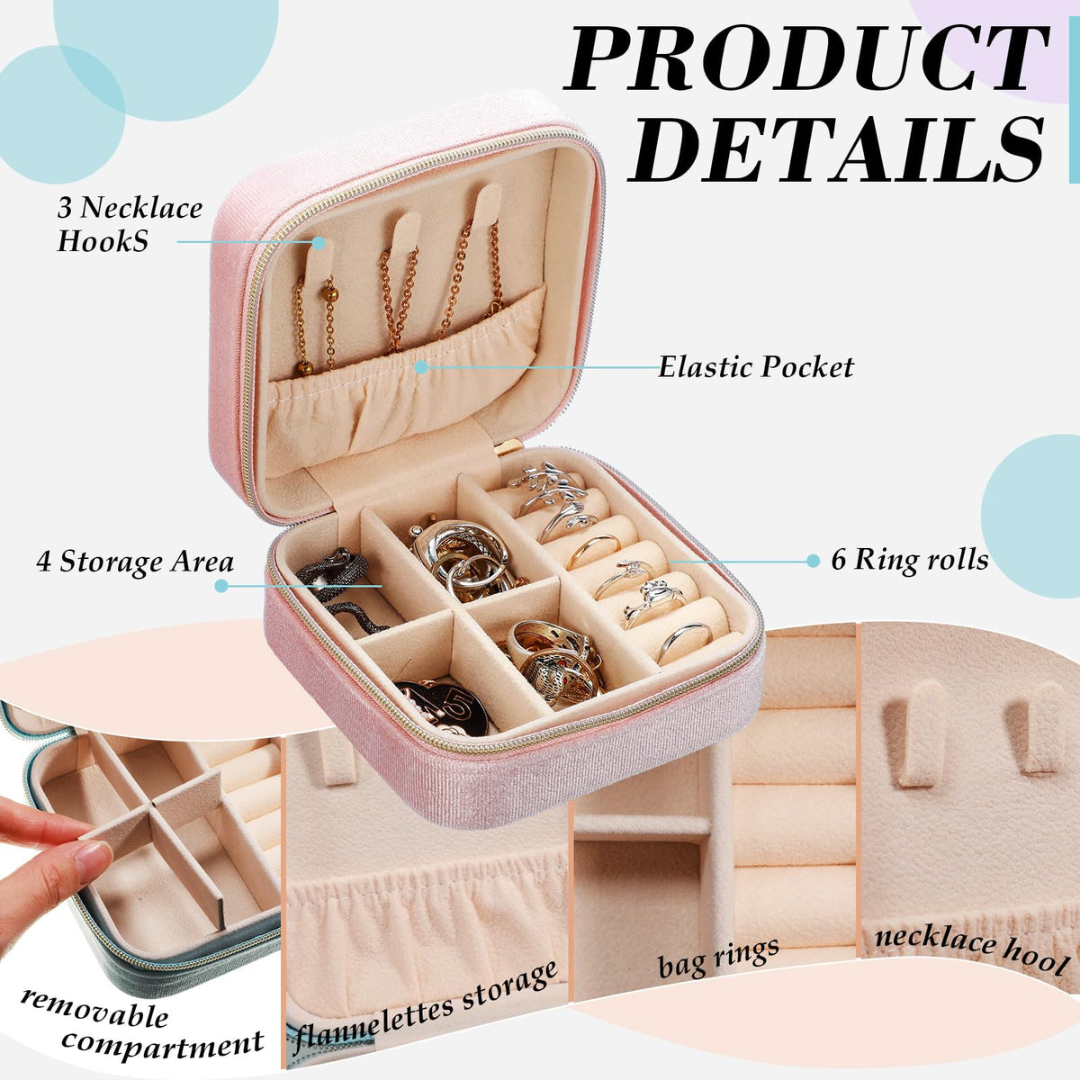 Kenning 12 Pcs Small Velvet Travel Jewelry Box Mini Jewelry Case Portable Organizer Pouch Bridesmaid Proposal Gift for Women(Square)