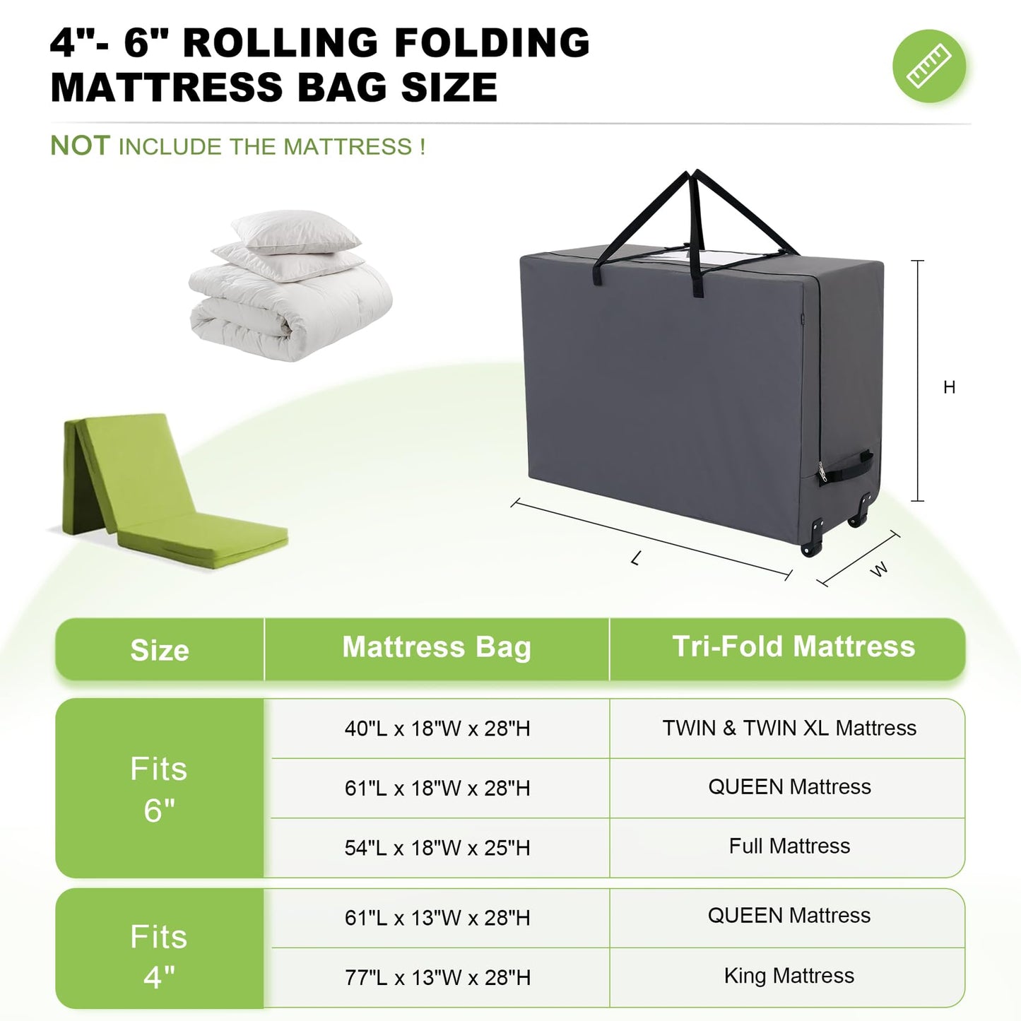Cuddly Nest Folding Mattress Storage Bag with Wheels & Handles - 900D Heavy Duty Storage Container Fits for 6" Full Tri-Fold Mattress,Grey