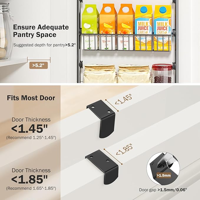 Delamu Over The Door Pantry Organizer, 5-Tier Pantry Door Organizers and Storage