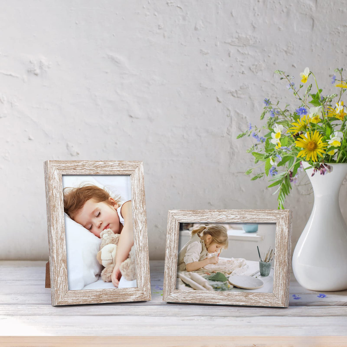 Giftgarden 4x6 Picture Frame Distressed Beige White Set of 12, Multi Rustic Wood Grain 4 by 6 Photo Frames Bulk for Wall or Tabletop Display