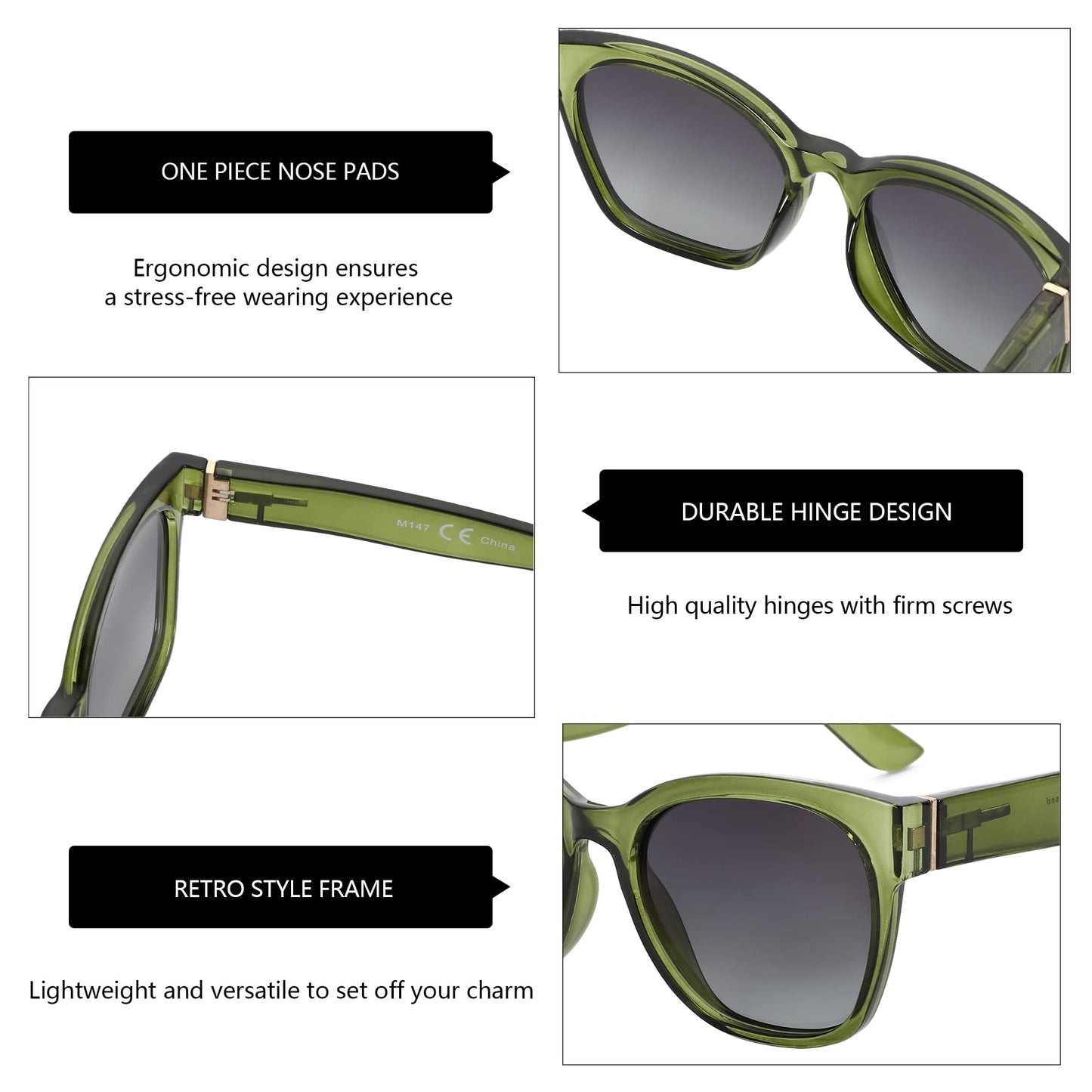 ZENOTTIC Cat Eye Polarized Sunglasses for Women - Oversized Sun Glasses UV400 Protection Retro Shades Designer Style