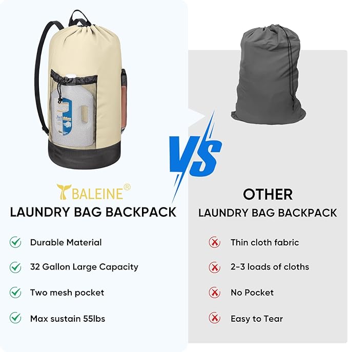 BALEINE 120L Laundry Bag Backpack, 900D Oxford Fabric Large Travel Laundry Bags