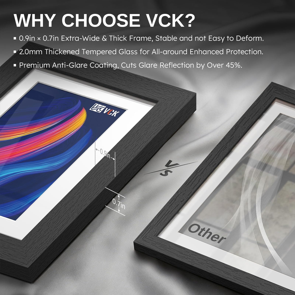 VCK 5x7 Picture Frame Black - 5 Pack, with Tempered Glass, Displays 4x6 Photo with Mat or 5 x 7 Without, for Horizontal/Vertical Tabletop & Wall Hanging in Home, Office, or Gallery