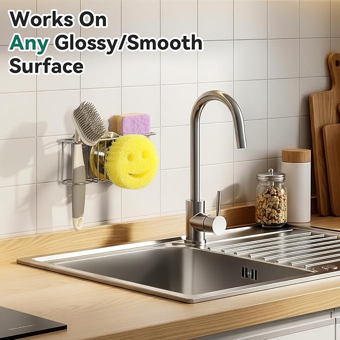 3-IN-1 Multiuse Sponge Holder for Kitchen Sink, Sponge Caddy for Scrub