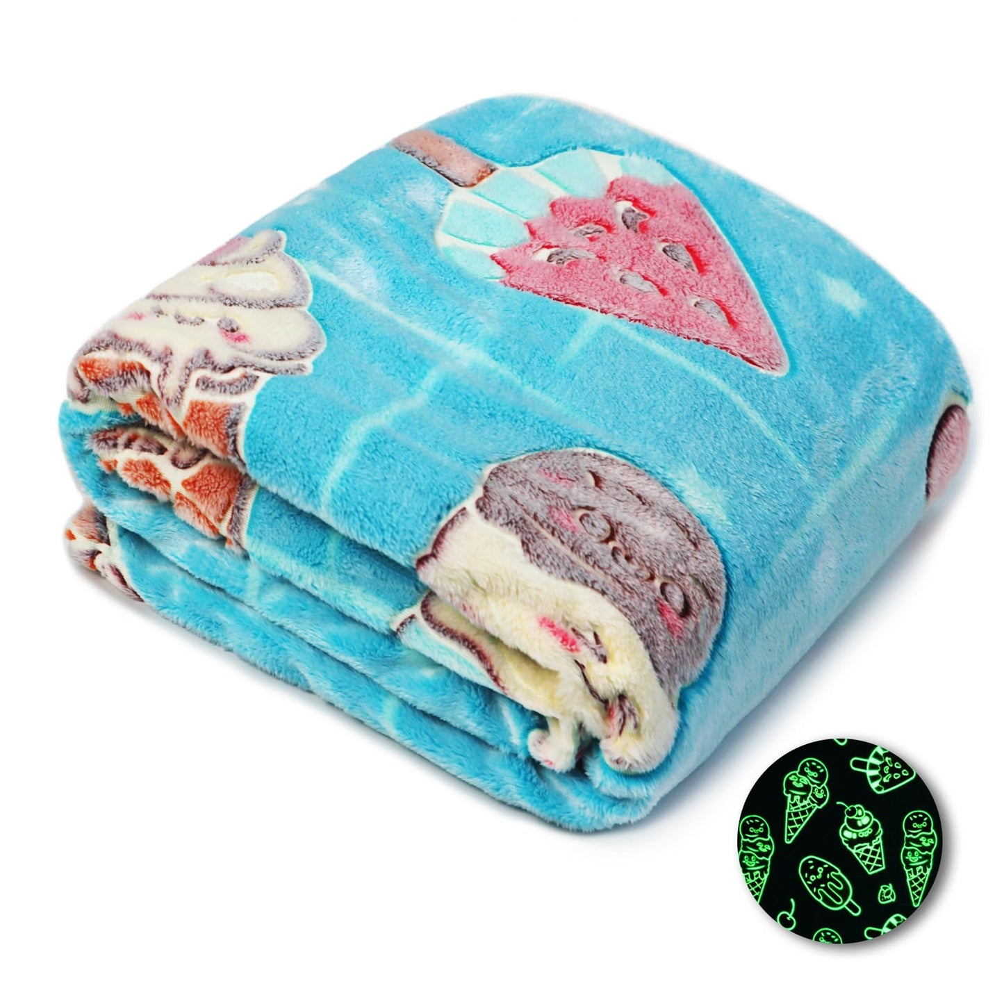 OHOIT Ice Cream Gifts for Girls, Glow in the Dark Blanket for Kids, Cute Summer Throw Blankets for Toddlers, Funny Birthday Gifts for Teens Girls, 50"x60"