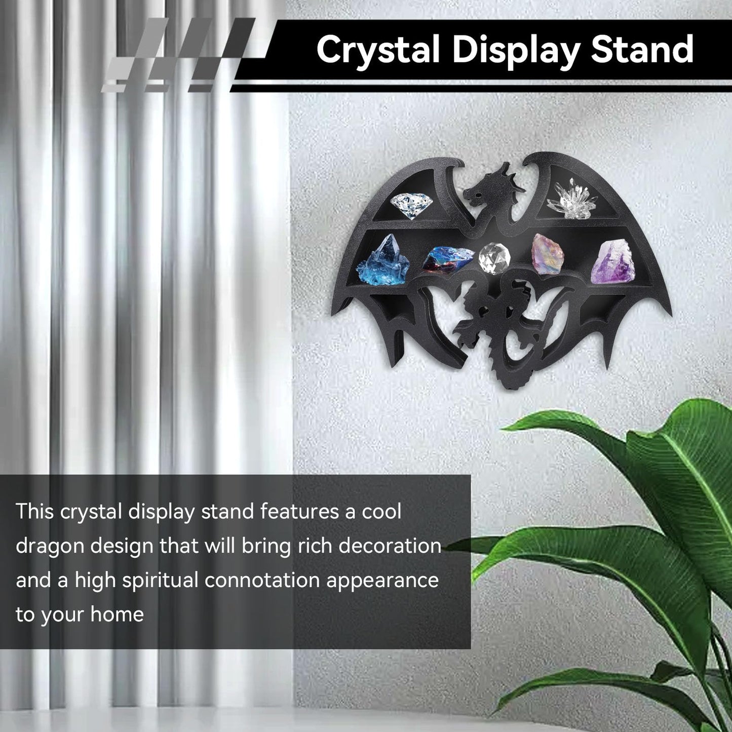 Jwthee Crystal Display Shelf, Wooden Floating Shelf Dragon Shape Design Display Shelfs Floating Wall Shelves Crystal Display Holder for Storing Crystals Stones and Essential Oils