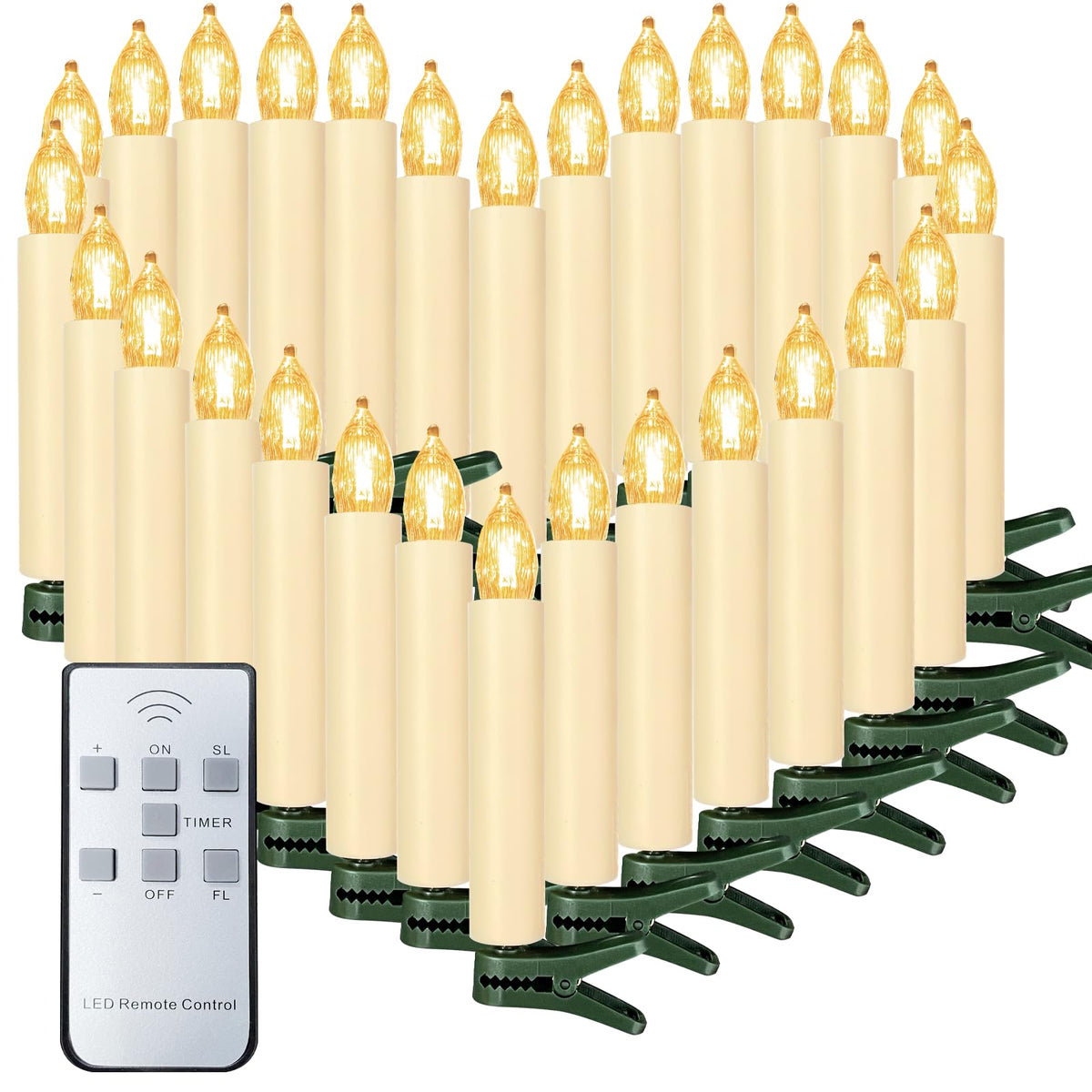 Sunjas 20PCS LED Flameless Candles Battery Operated Christmas Tree Candles with Remote, Button Cell Battery, Timer, Dimmer Battery Candle Flickering Warm Light Window Candle Christmas Home Decor