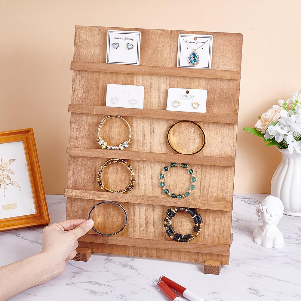 NBEADS 5 Tier Earring Card Display Stands, Wooden Jewelry Display Stand Rack Removable Shelves Rack Earring Display Holder for Displaying Selling Bookmarks Stickers Jewelry Keychains,11.2x5.5x15.2Inch