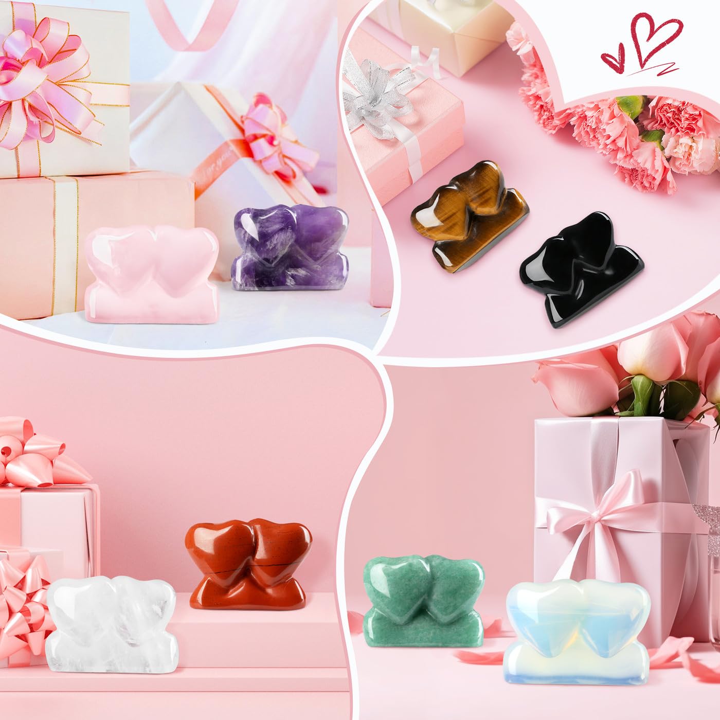 ZHIYUXI 1.8" Amethyst Crystal Double Heart Figurine, Purple Romantic Love Symbol Decor for Couples, Anniversary Birthday Wedding Gifts for Wife Girlfriend, Bedroom Desk Shelf Decoration