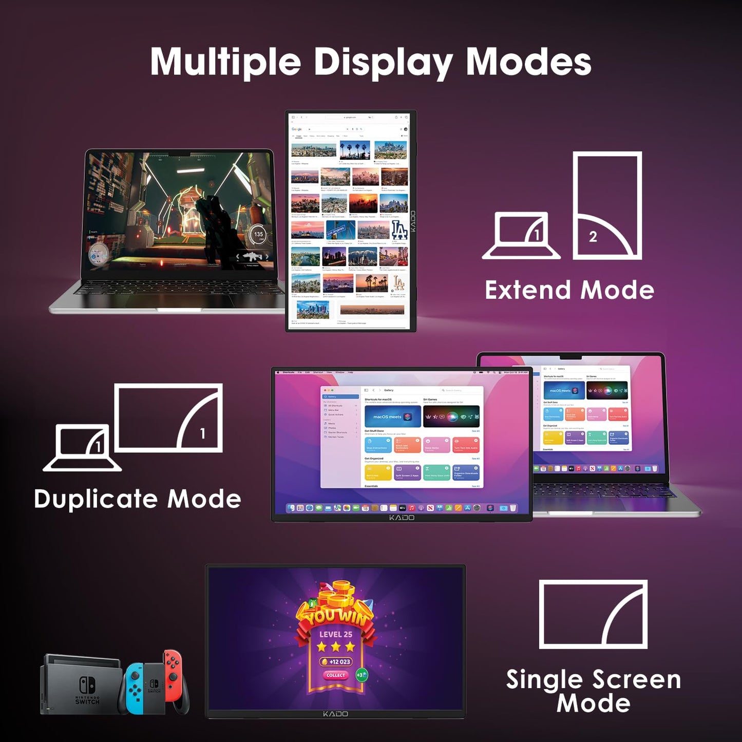 Kado Portable Monitor 15.6-Inch FHD 1080p, USB-C mini-HDMI Gaming Monitor IPS Display Built-in Speakers, External Display 180° Kickstand Wall/Arm Mount for Laptop PC Phone Mac Xbox PS4/PS5 Switch