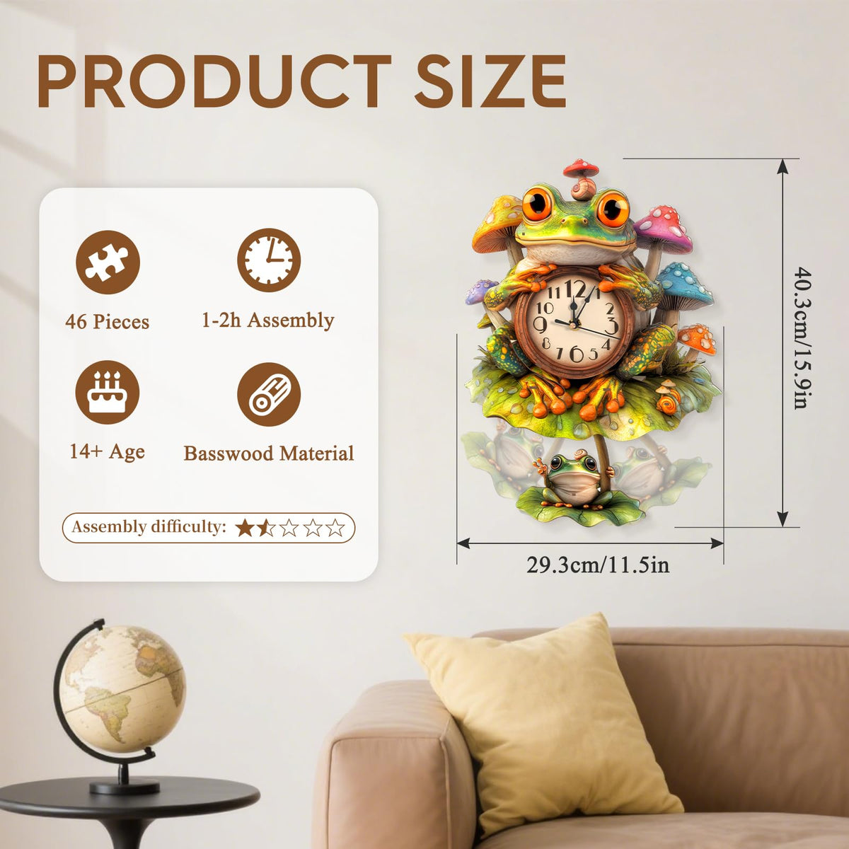 Cutywood 3D Puzzles for Adults Clock-Frog Design Model Kit-Mechanical DIY Pendulum Clock with Arabic Numerals-Desk Home Office Decor Personalized Gift for DIY Lovers