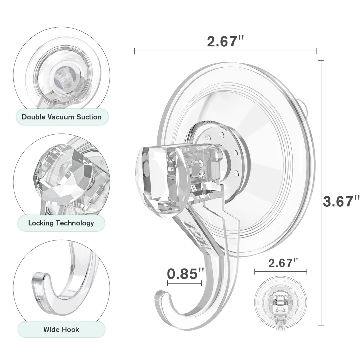 VIS'V Wreath Hanger, Large Suction Cup Wreath Hooks, Heavy Duty, 22 LB Capacity, Removable and Reusable, Clear, 4 Pcs