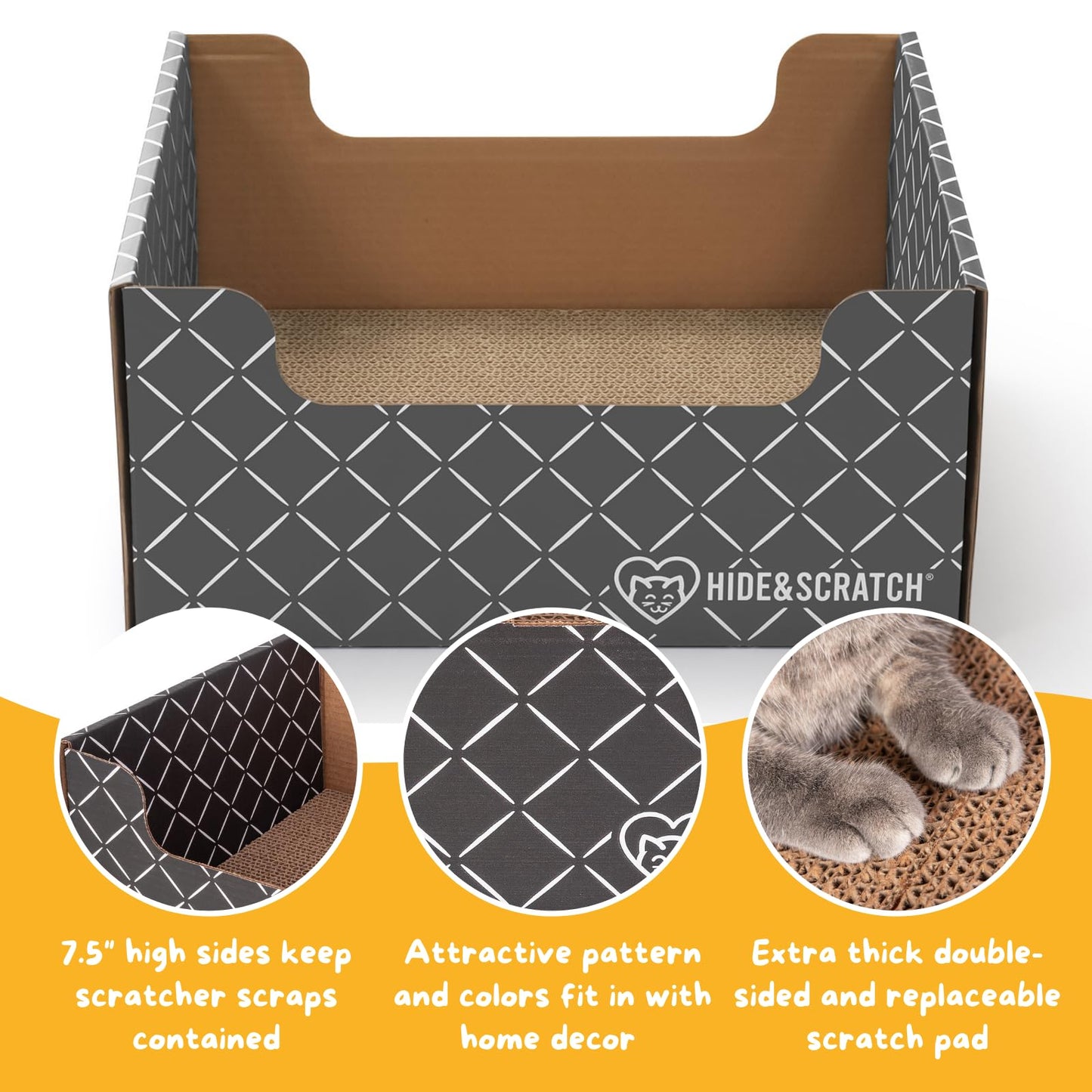 HIDE & SCRATCH Large Cardboard Cat Bed and Scratching Box with Refillable Double-Sided Cardboard Cat Scratching Board (40 x 33cm)