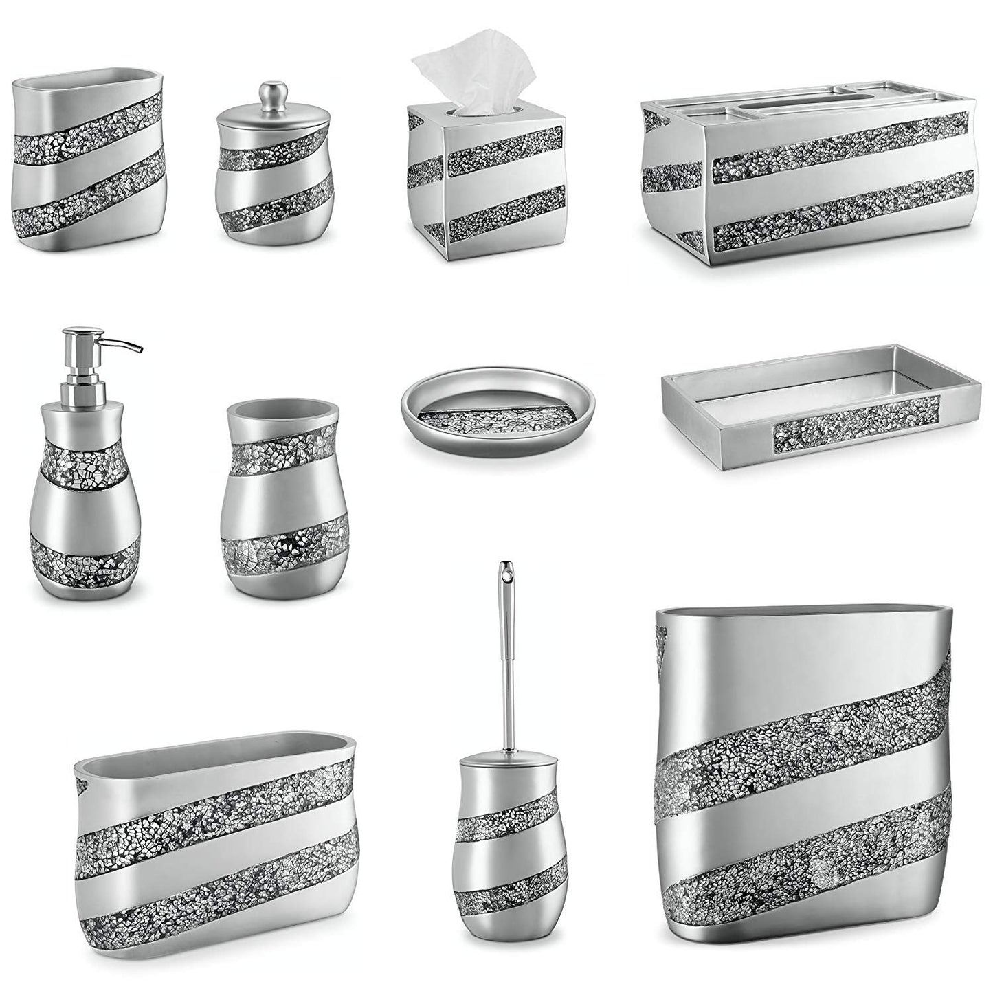 Creative Scents Silver Mosaic Soap Dish - Bathroom Bar Soap Holder - Decorative Dry soap Bar Holder for Shower, Vanity Sink, Bathtub - Durable Resin Designed bar Soap Dish (Silver - Gray)