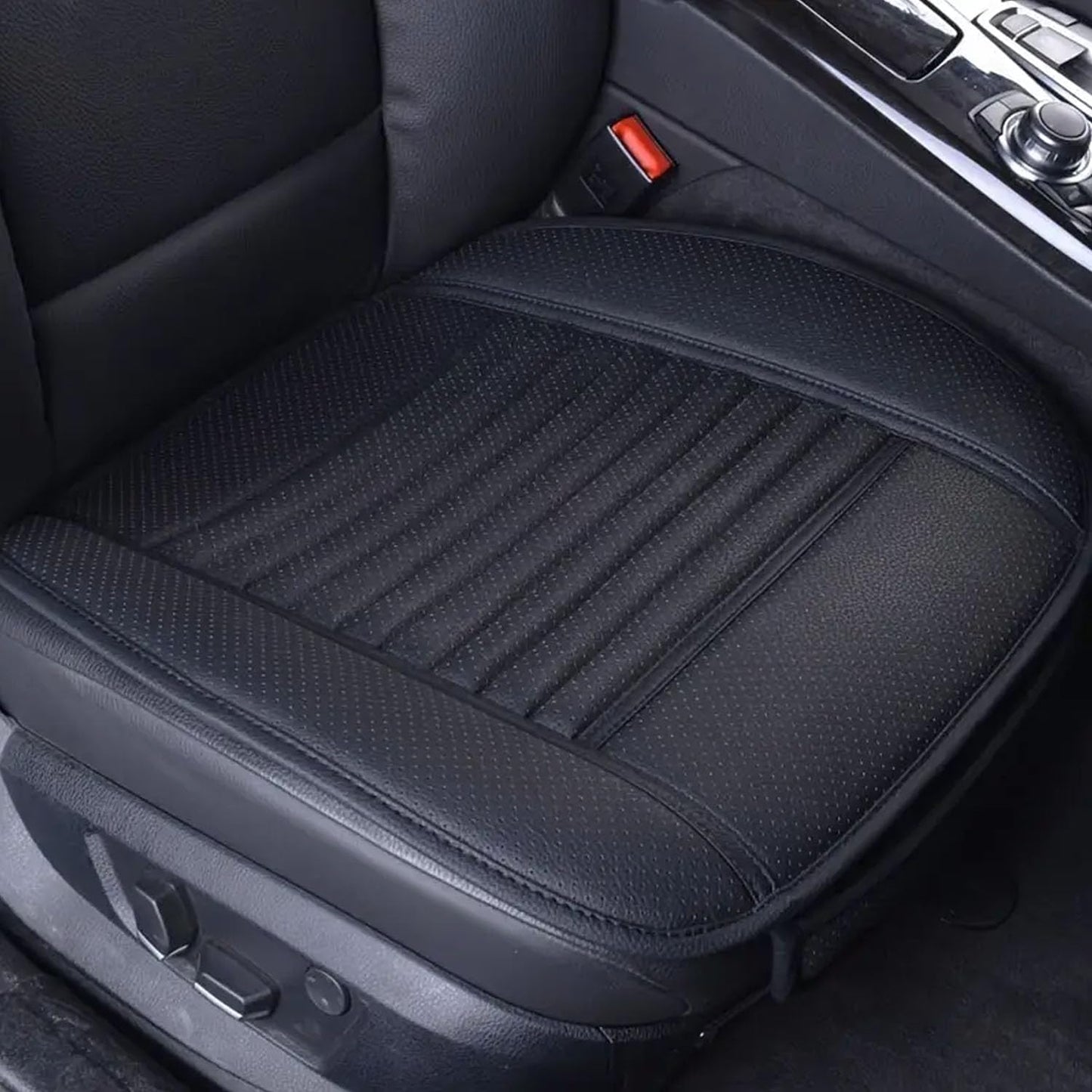 Fifth Gear 3pc Universal Front and Rear PU Leather Black Car Seat Cushion Cover Set Anti Slip Breathable Car Seat Pad Bamboo Charcoal Seat Protector Non Slip
