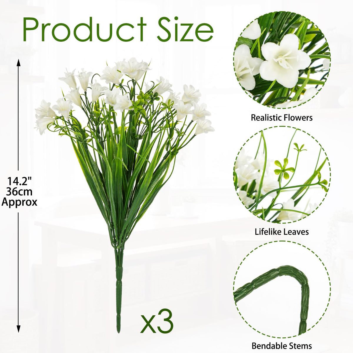 3 Packs Artificial Lily of The Valley, 15'' Faux Bellflowers for Floral Arrangements, Realistic Fake Campanula Flowers for Spring Wedding Bridal Bouquet & Home Office Farmhouse Decor, Cream White