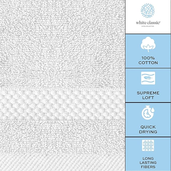 White Classic Luxury Cotton Washcloths 13x13 Inch