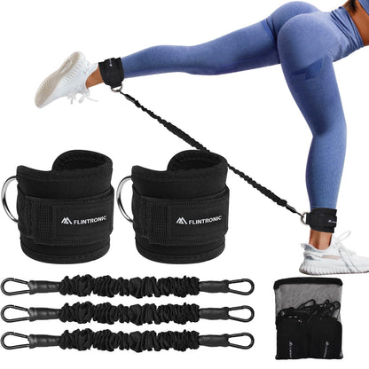 flintronic Resistance Bands Set, Ankle Resistance Bands, Gym Cuffs with Double D-Ring, Resistance Bands Set with Ankle Straps, for Muscle Shaping Home Workouts and Fitness Training