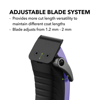 Andis Easy Clip Adjustable Blade Cordless II Dog Clipper, 10 Piece Kit, Lithium-Ion Battery, Purple, 560017