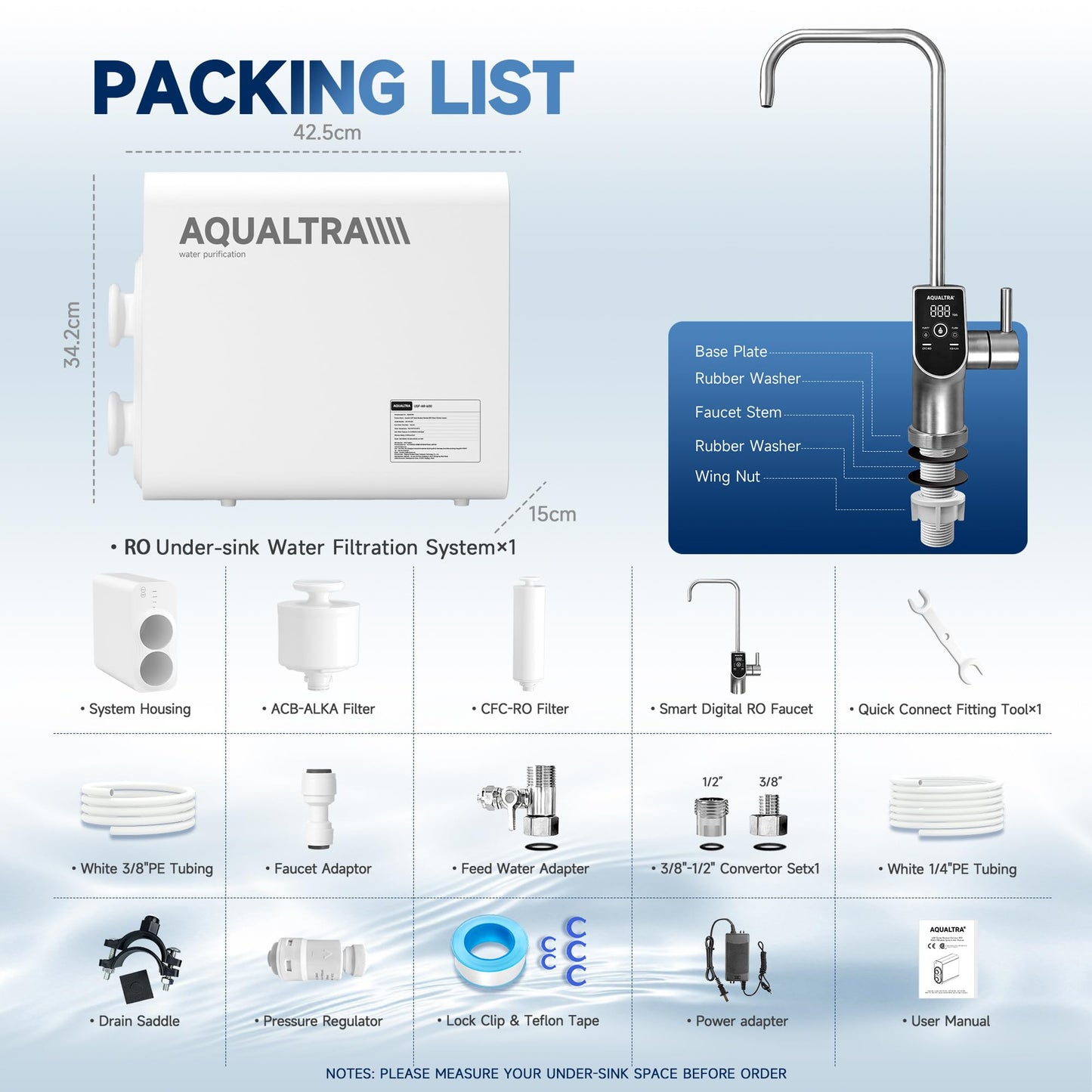 AQUALTRA USF-AR-800 Reverse Osmosis System, 10 Stage Alkaline Tankless RO System, NSF/ANSI/CAN 372 Certified, 800GPD, 3:1 Pure to Drain, Smart LED Faucet