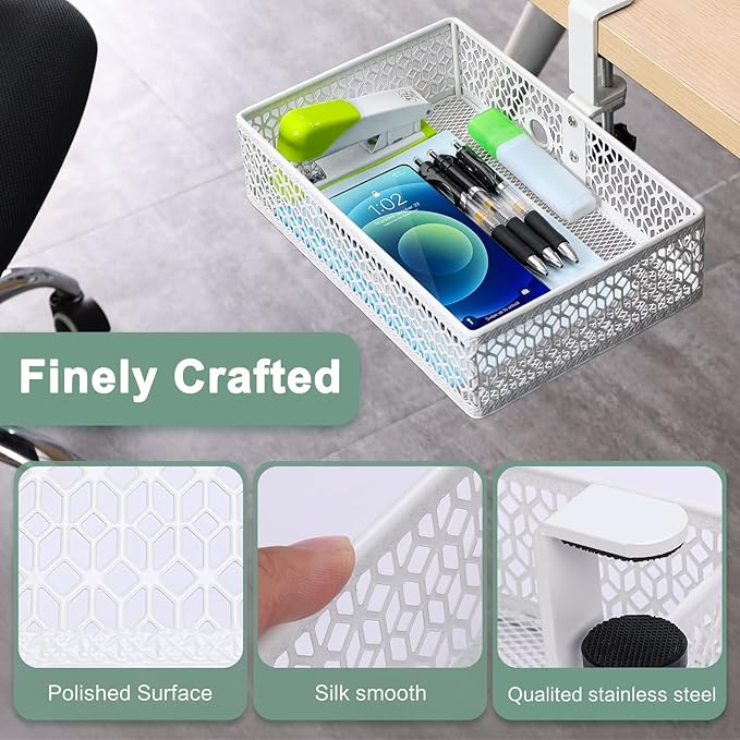 ROSYLIN Heavy Duty Clamp On Under Desk Drawer Organizer Storage Tray Basket